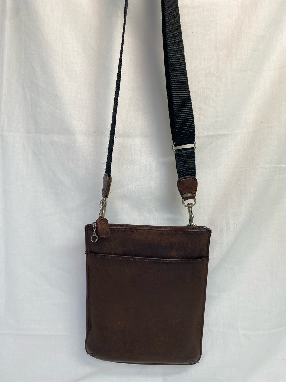 Coach Brown Leather Messenger Sling Crossbody with Black Strap